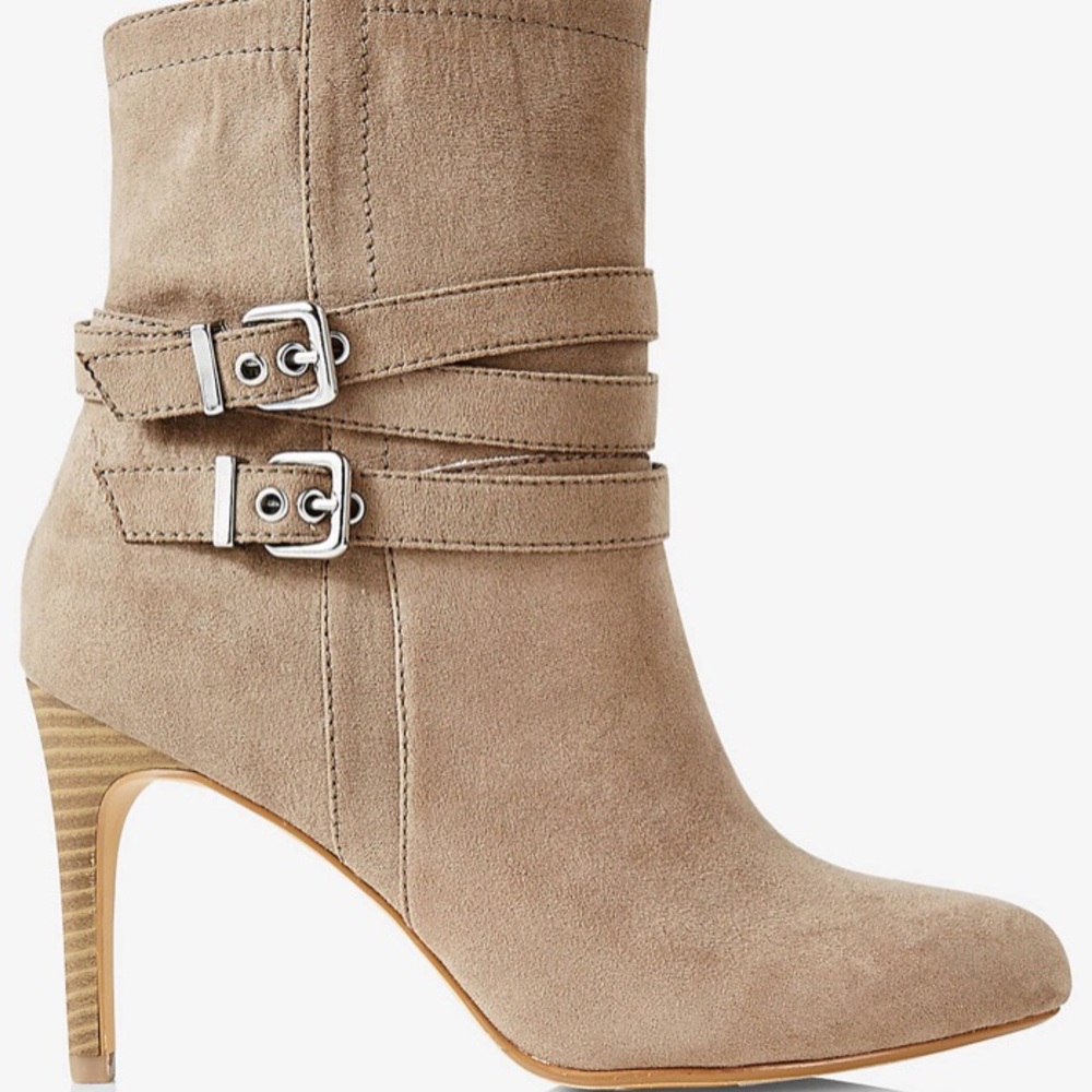 Express Faux Suede Double Buckle Wrapped Bootie